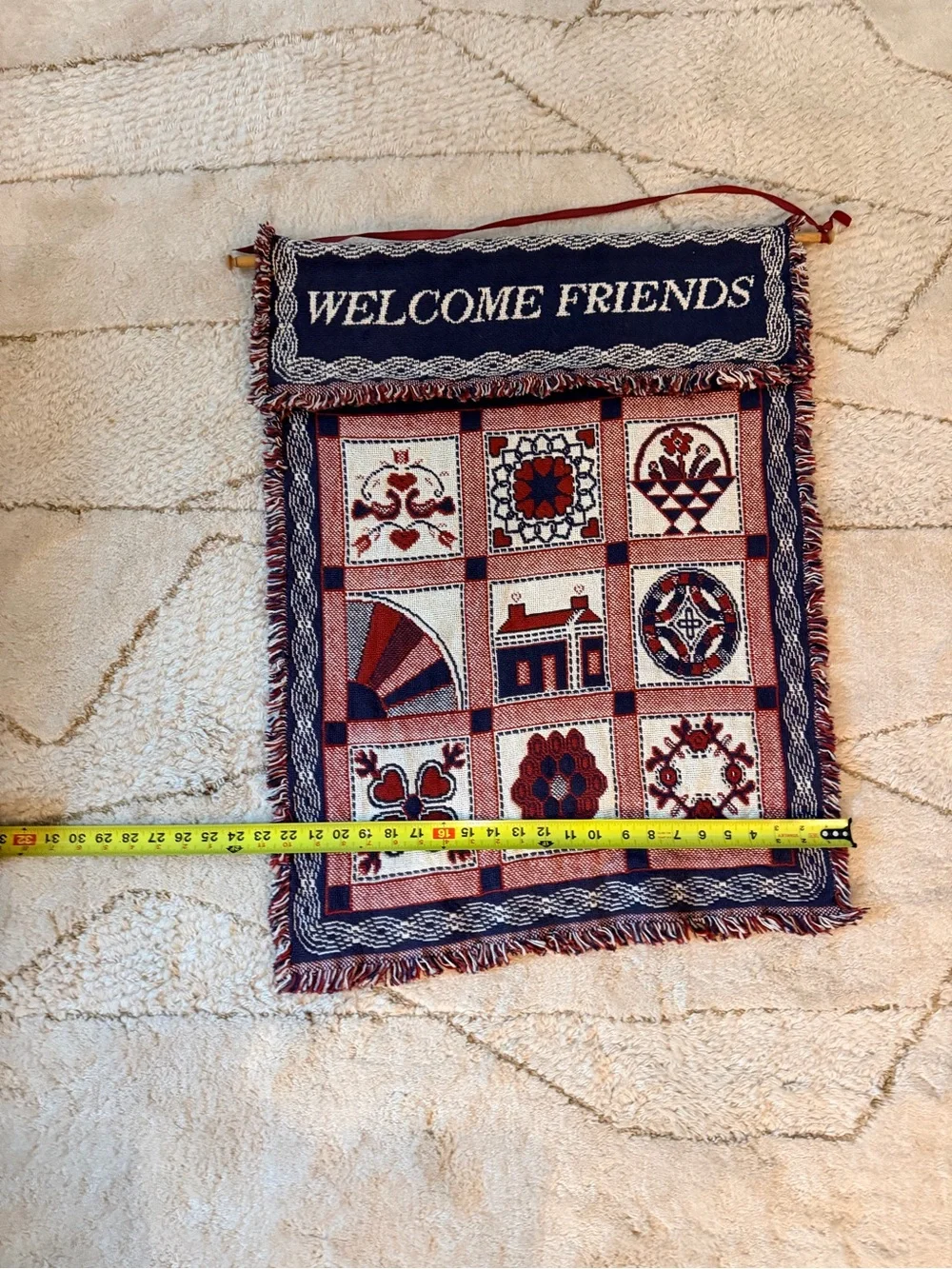 Welcome Friends Woven Door Mat - Navy Blue & Red